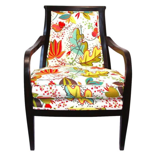 Wood Armchair in Floral Upholstery Chairish