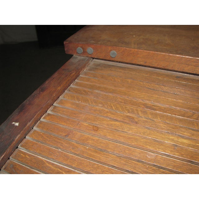 Antique Roll Top Quarter Sawn Oak Wooden Desk For Sale - Image 6 of 15