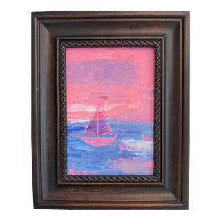 “Pin Dream” by Serg Graff Original Painting, Pink Sailboat Seascape, Coastal Art For Sale