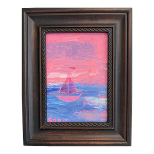 “Pin Dream” by Serg Graff Original Painting, Pink Sailboat Seascape, Coastal Art