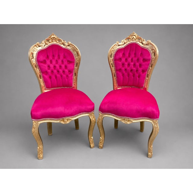 Wood Late 20c Louis XVI Gold Beech Fuchsia Red Chairs-Pair For Sale - Image 7 of 7