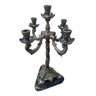 Vintage Brass/Bronze Ornate 5 Arm Candle Holder Candelabra For Sale