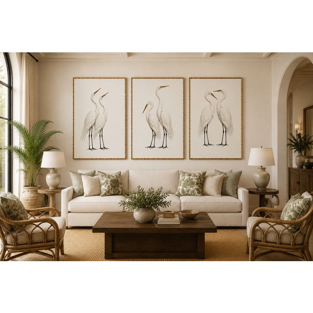Crane Studies 1 - 3, Neutral Coastal Bird Art Triptych, 16" X 24" For Sale In Buffalo - Image 6 of 9
