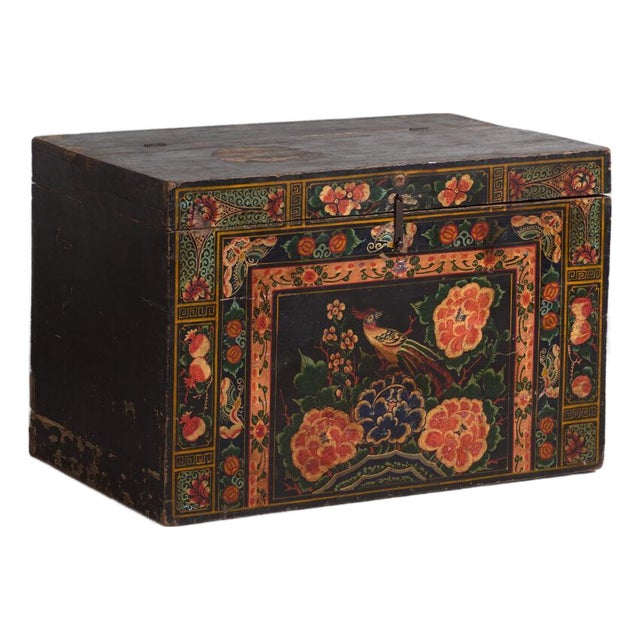 Antique Chinese Painted Trunk For Sale