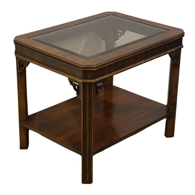 ALTAVISTA LANE Solid Cherry Traditional Chippendale Style 27x20" Accent End Table w. Glass Top 22.5" High 27" Wide 20.25"...