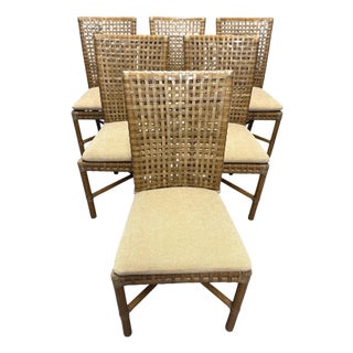 McGuire Set/6 Rattan Leather Dining Chairs For Sale
