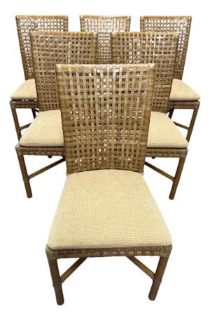 McGuire Set/6 Rattan Leather Dining Chairs