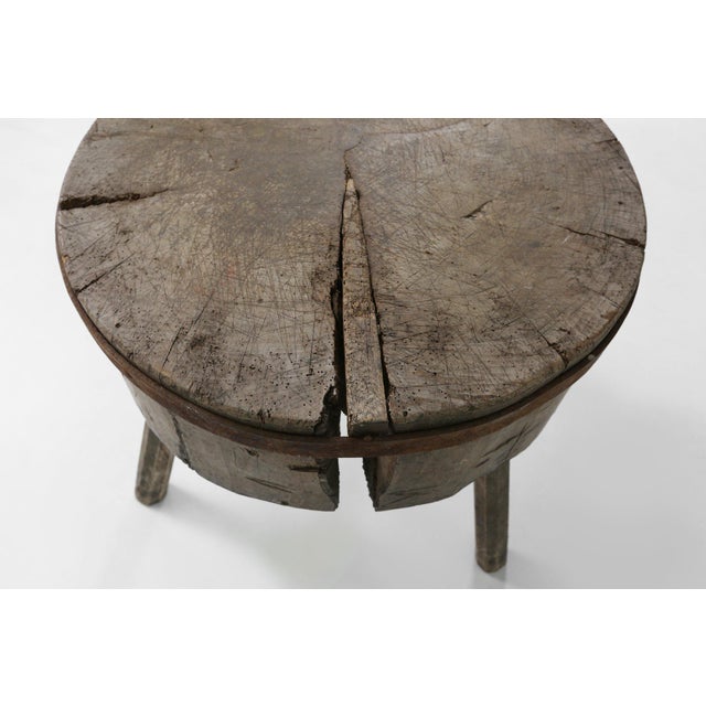 Large Rustic French Chopping Block Table, France, 1920s For Sale - Image 6 of 12