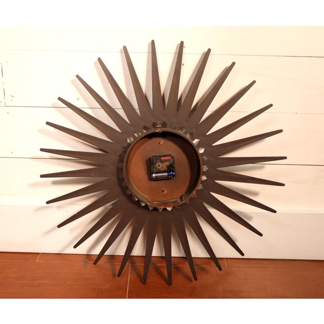 Syroco Mid Century Syroco Wood Look Starbust Wall Clock 50's 60's Modern Retro Sunburst For Sale - Image 4 of 7