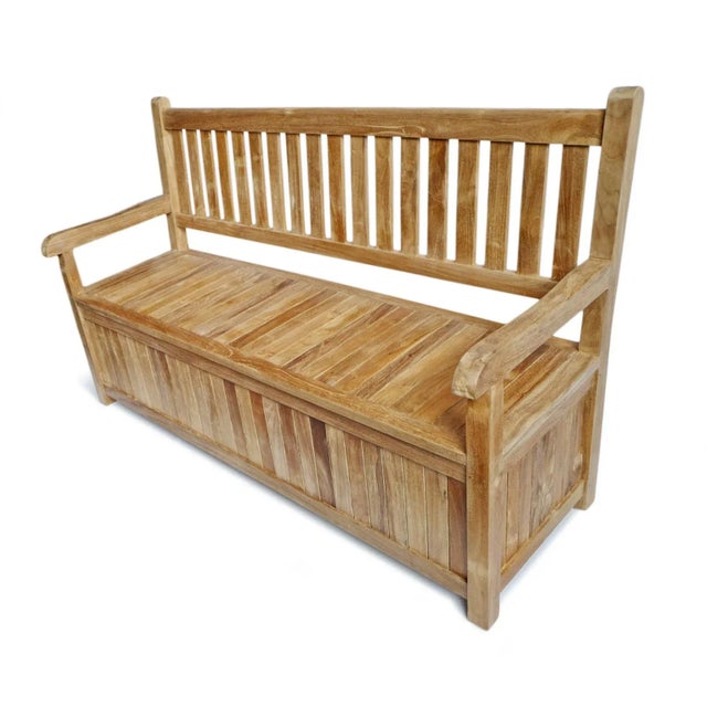 Tan Outdoor Classic Teak Trunk Bench For Sale - Image 8 of 11