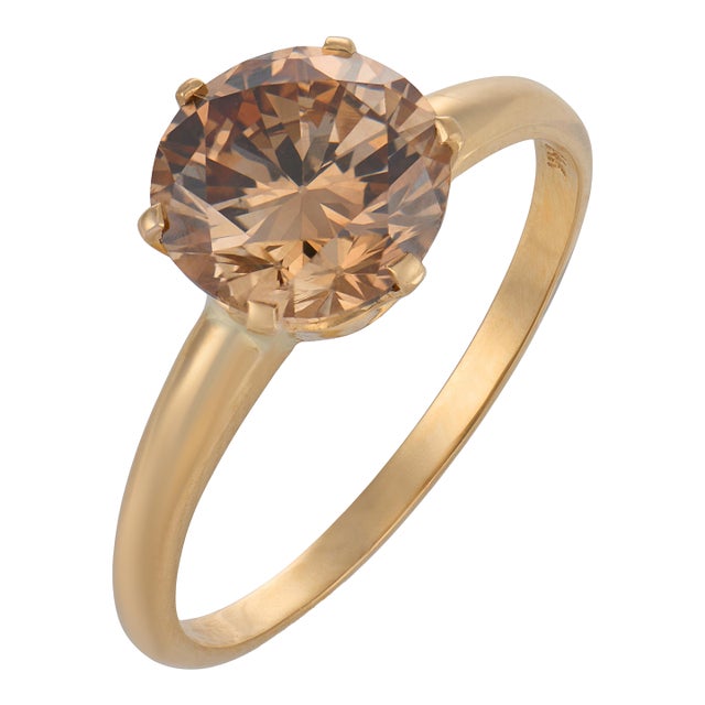 Vintage Gia 2.40 Carat 14k Yellow Gold Engagement Ring, Size 8 For Sale