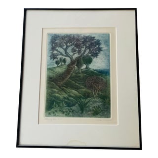 Hand Colored Steel Plate Etching "Flowering Tree" by Aida Whedon (C. 1960s) For Sale