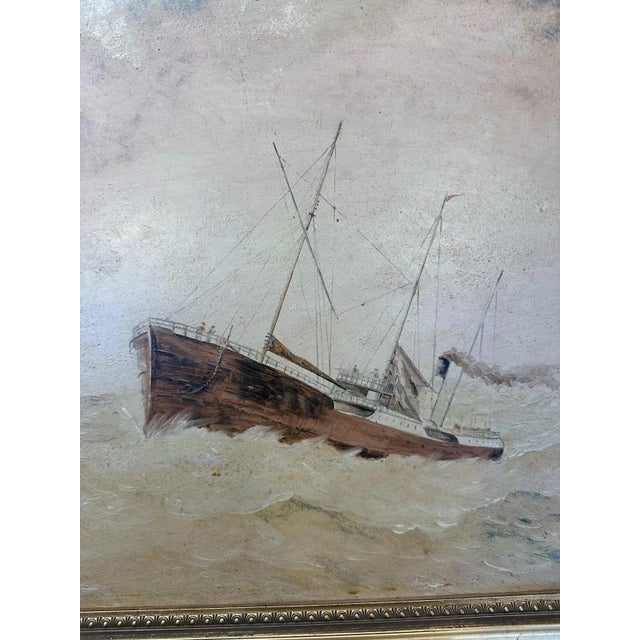 Naval Shipwreck, 1900, Oil Painting on Cardboard For Sale - Image 4 of 12