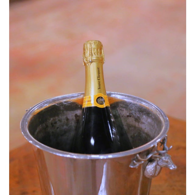 French Mid-Century French Silvered Brass Champagne Bucket With Stag Heads For Sale - Image 3 of 9