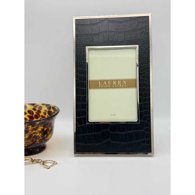 1990s Ralph Lauren Black Crocodile Leather Picture Frame For Sale - Image 5 of 7