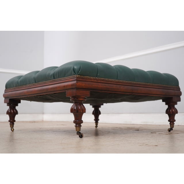 Traditional Henredon Mahogany Large Tufted Leather Ottoman For Sale - Image 3 of 14
