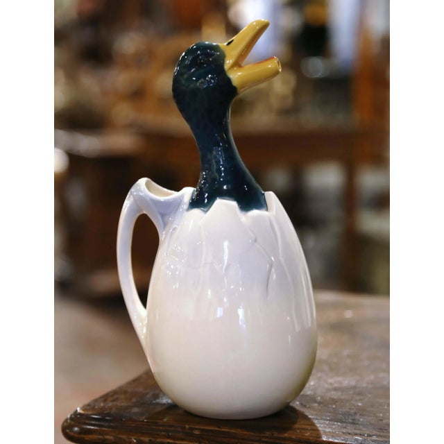 Ceramic 19th Century French Saint-Clément Majolica Duck Pitcher For Sale - Image 7 of 13