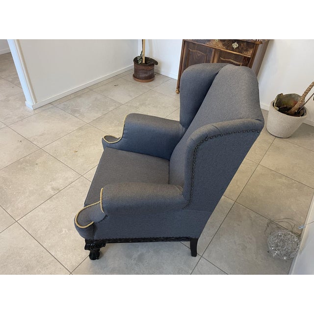 Textile Vintage Lounge Chair in Grey Fabric For Sale - Image 7 of 18