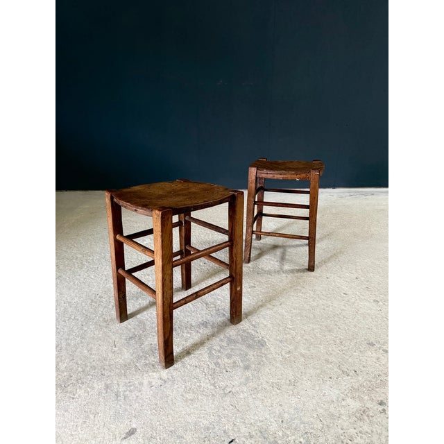 Vintage French Country Bistro Low Stools, 1930s, Set of 2 For Sale - Image 3 of 15