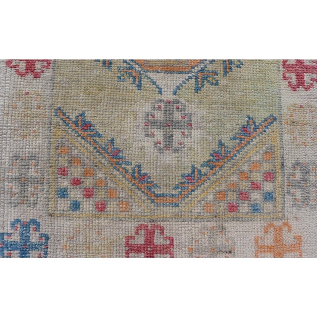 Reproduction Turkish Oushak Rug With Multicolor Geometric Patterns 2'8" X 4'3" For Sale - Image 4 of 10