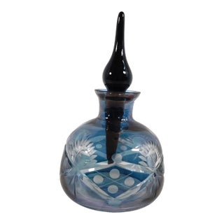 1950s Blue Cut to Clear Perfume Bottle For Sale