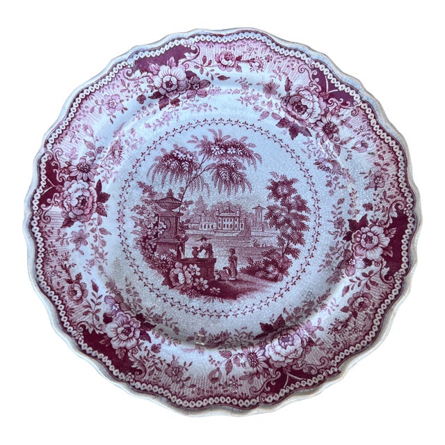 A Antique Staffordshire "Italian Villas" Red Transfer Decorated Plate, 1830’s For Sale