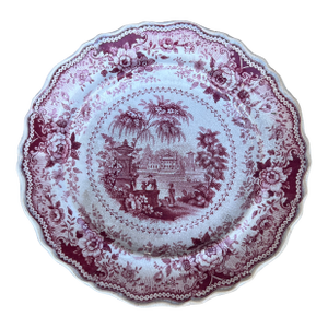 A Antique Staffordshire "Italian Villas" Red Transfer Decorated Plate, 1830’s