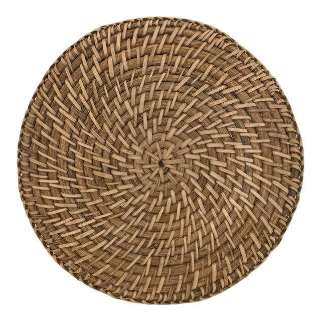 Vintage Natural Woven Round Trivet For Sale