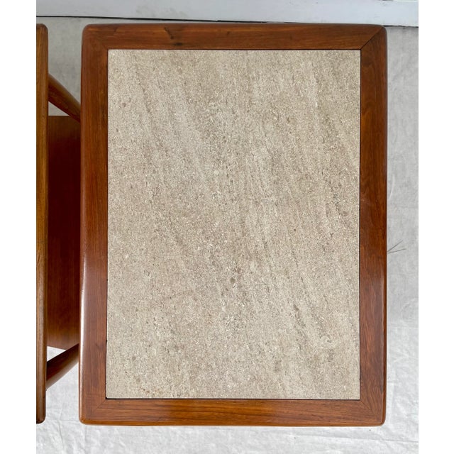 Mid 20th Century Pair of Lane Perception Weave Design and Travertine Side Table Nightstands For Sale - Image 5 of 13