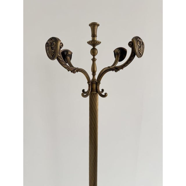 Vintage Brass Coat Rack with Shield Hooks and Twisted Column, 1960s For Sale - Image 4 of 18