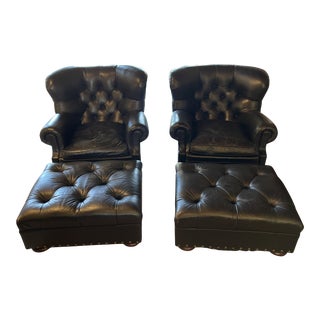 Ralph Lauren Home Writers Chairs With Ottomans - 4 Pieces For Sale