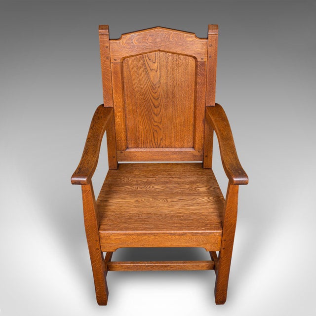 Wood Antique Schoolmaster's Chair, English, Oak, Desk, Elbow, Seat, Edwardian, C.1910 For Sale - Image 7 of 10