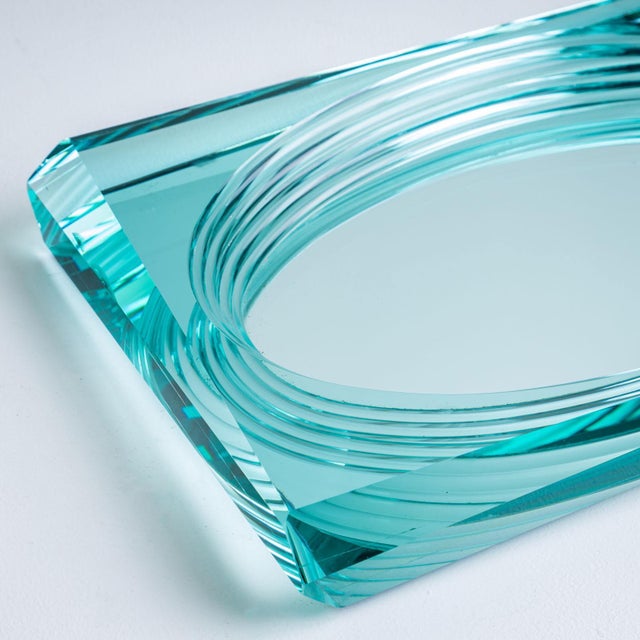Turquoise 20th Century Glass Centerpiece in the style of Fontana Arte, Italy For Sale - Image 8 of 18