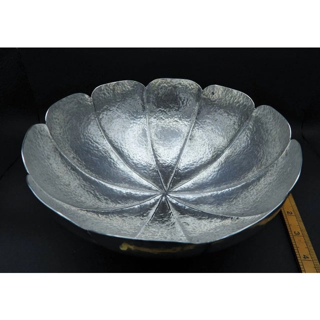 Asian Vintage Asian Silver Lotus Blossom Peened Decorative Centerpiece Serving Bowl For Sale - Image 3 of 8
