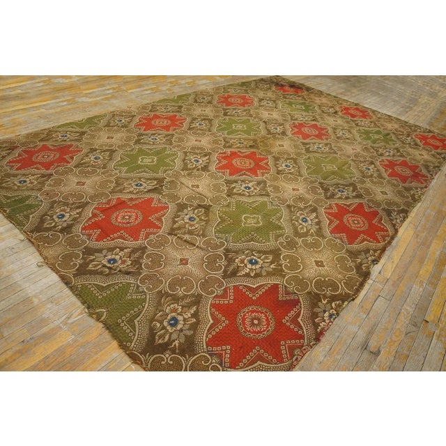 American 1850s Olive Red Star Medallion Antique American Ingrain Carpet 8' 2'' X 12' 9'' Wowen Wool Rug For Sale - Image 3 of 12