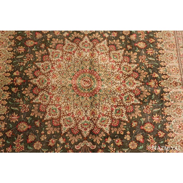 Textile Nazmiyal Collection Floral Silk Vintage Persian Qum Rug For Sale - Image 7 of 8