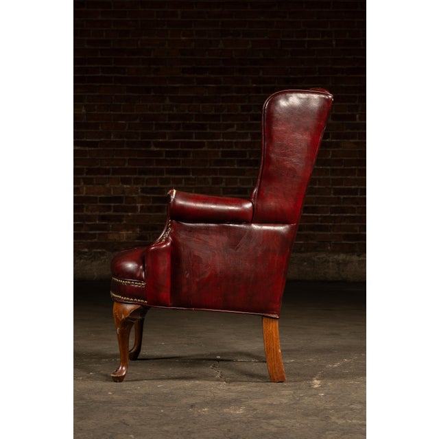 Mid 20th Century Vintage Tufted Leather Wingback Chesterfield Armchair in Oxblood For Sale - Image 5 of 15