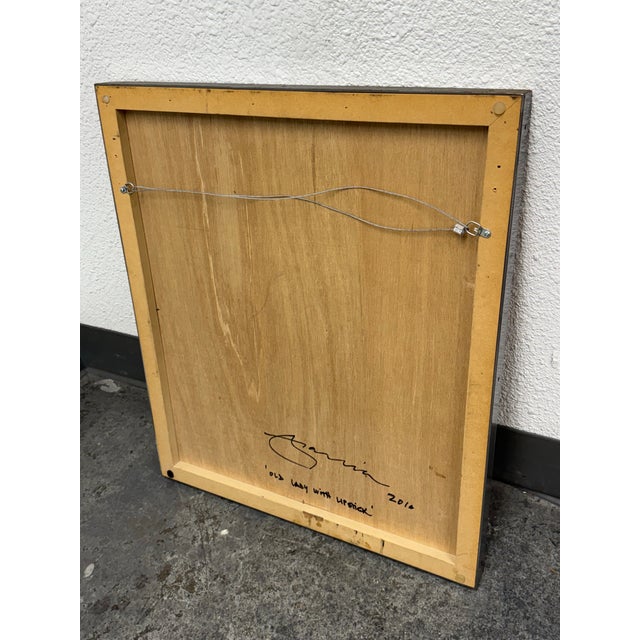 Wood Circa 2010 Alex Garcia "Old Lady With Lipstick" Artwork For Sale - Image 7 of 12