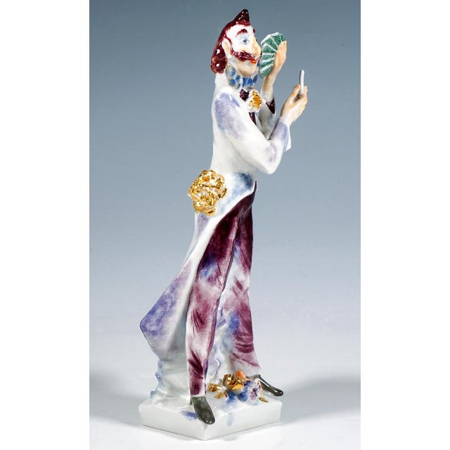 Excellent meissen porcelain figurine: man standing with legs apart, with a moustache and hair combed up into a point,...