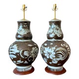 Vintage Boho Glazed Ceramic Gourd Lamps - A Pair For Sale