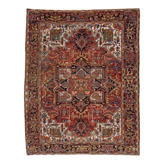 Room Size Antique Persian Heriz Wool Rug With Multicolor Medallion Design For Sale