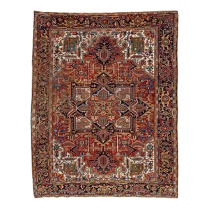 Room Size Antique Persian Heriz Wool Rug With Multicolor Medallion Design