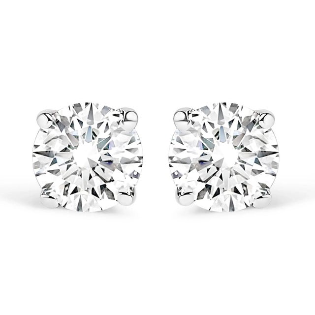 .925 Sterling Silver Silver 1/2 Cttw Round Lab Grown Diamond Classic 4-Prong Solitaire Stud Earrings (F-G Color, VS1-VS2 Clarity) For Sale