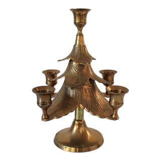 Vintage Brass Christmas Tree Candle Holder For Sale