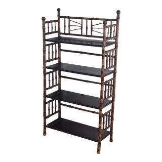 Early 1900s English Aesthetic Movement Burnt Bamboo Bookshelf Etagere For Sale