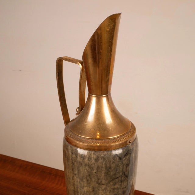 Metal Thermos in Gray Parchment and Brass by Aldo Tura, 1960s For Sale - Image 7 of 15