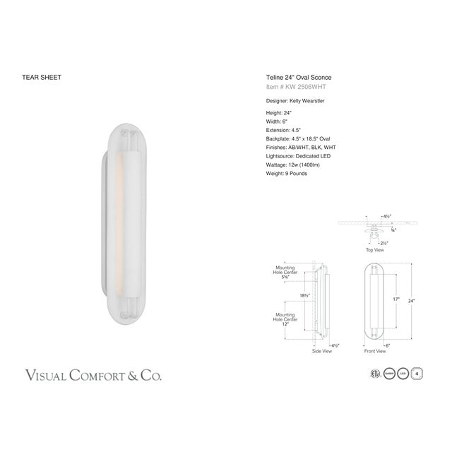 Modern Kelly Wearstler for Visual Comfort Signature Teline 24" Oval Sconce in Matte White For Sale - Image 3 of 4