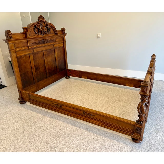 19th Century Carved French Walnut Bed Frame For Sale - Image 4 of 12