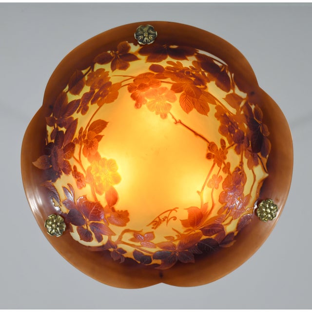 Metal Large French Art Deco Pendant Light by Galle - 1925 Cameo Gallé Chandelier France For Sale - Image 7 of 10
