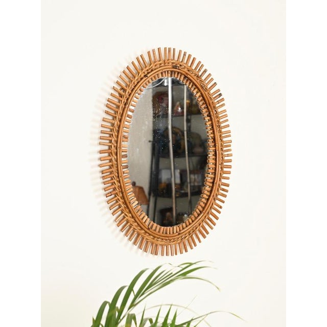 Organic Oval Mirror in Bamboo, Rattan and Wicker by Franco Albini, Italy, 1960s For Sale - Image 8 of 11